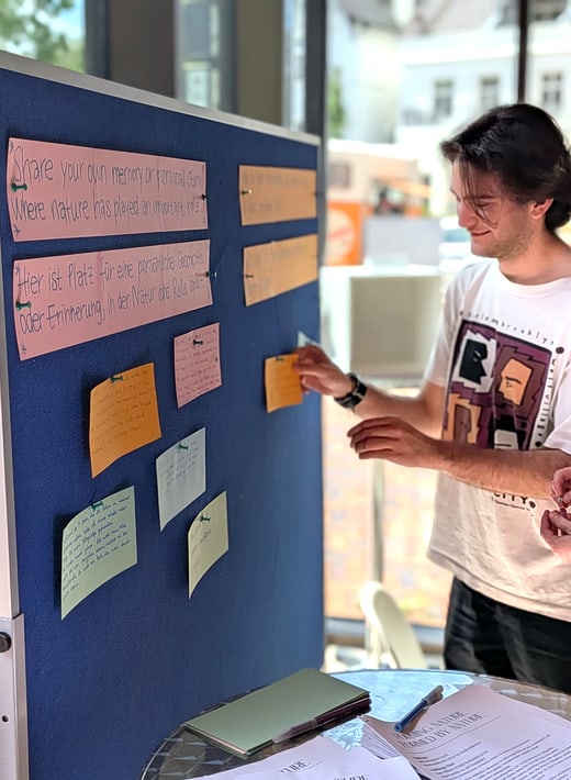Visitor contributing his thoughts to the exhibition